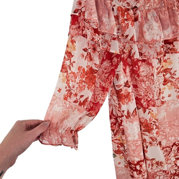 House of Harlow 1960 Pink White Red Off Shoulder Flowy Dress Sz L - Picture 2 of 8